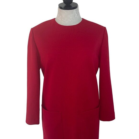 Vintage Womens Dress Size Medium Red Knit Shift Long Sleeve Zip Pockets - Picture 5 of 8